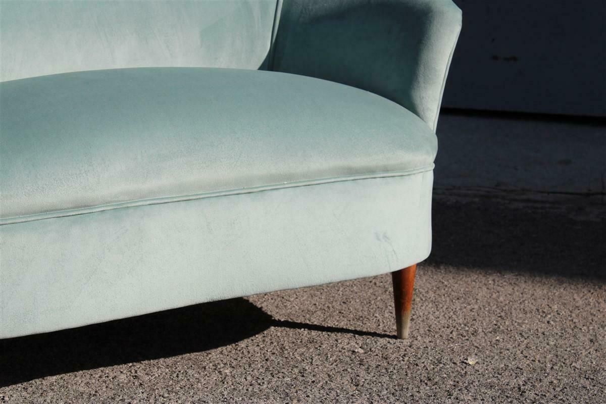 Small 2 Seater Sofa Cesare Lacca Italy 1950 Restored Green Velvet photo for sale