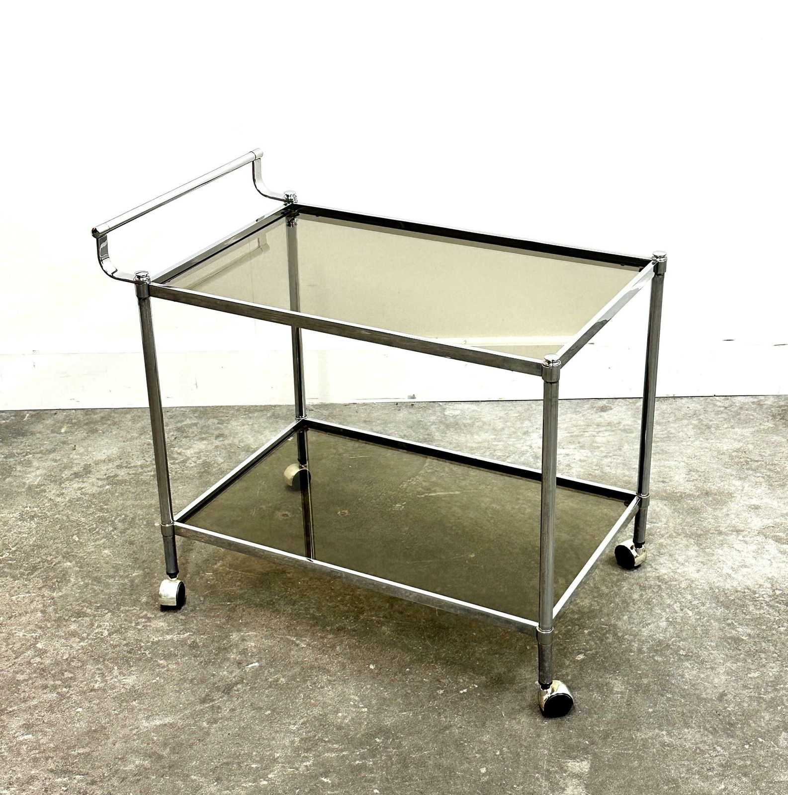 Vintage Chrome Drink Trolley   Bar Cart With Smoked Glass, 1980s