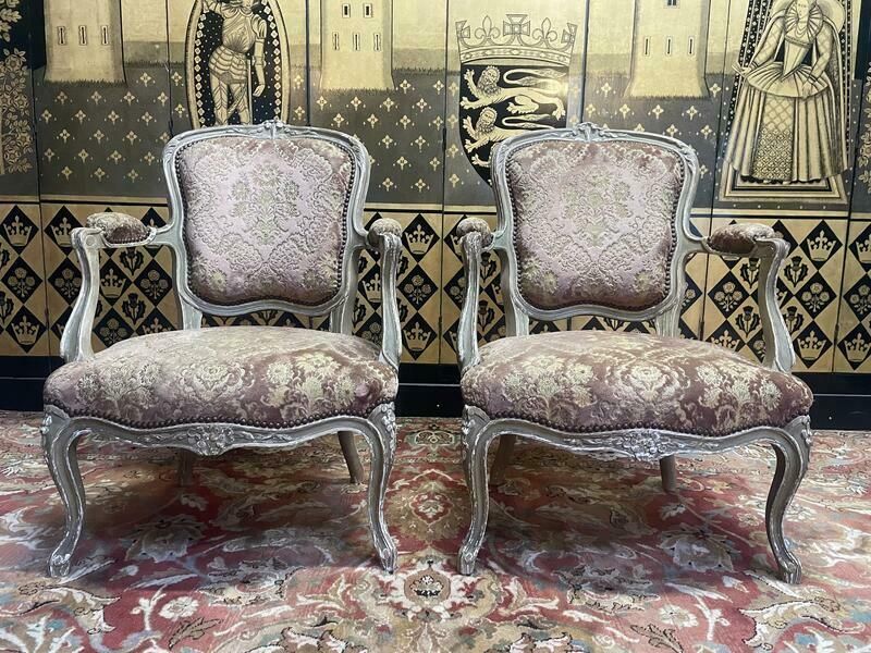 Paire De Fauteuils Cabriolets Velours De Gêne De Style Louis XV