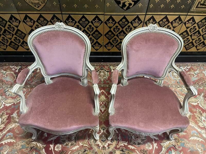 Paire De Fauteuils Cabriolets Style Louis XV Rechampi Velours photo furniture