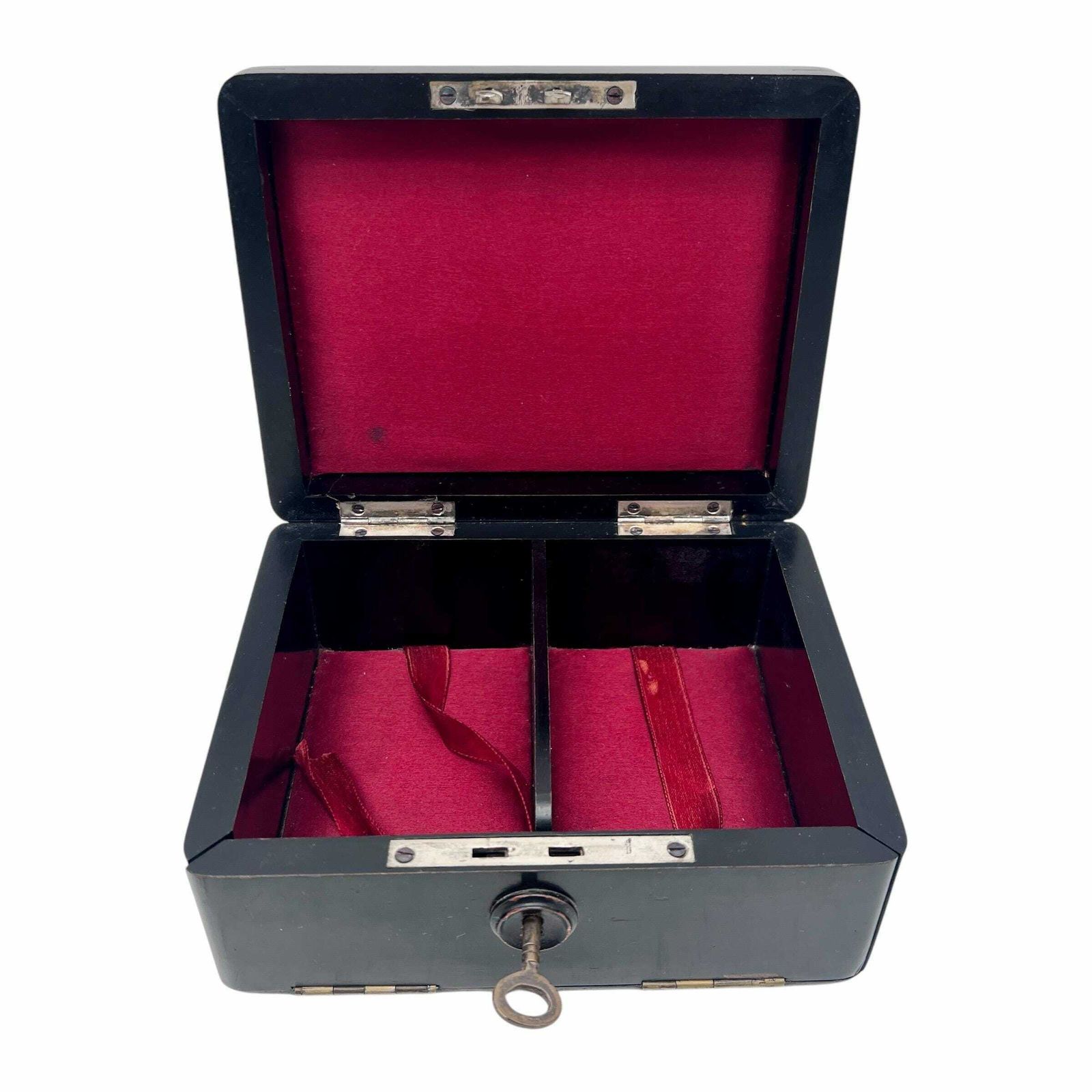 Antique Ebonised Playing Card Box With Key   Silk Lined   Home Decor   Card Games photo for sale