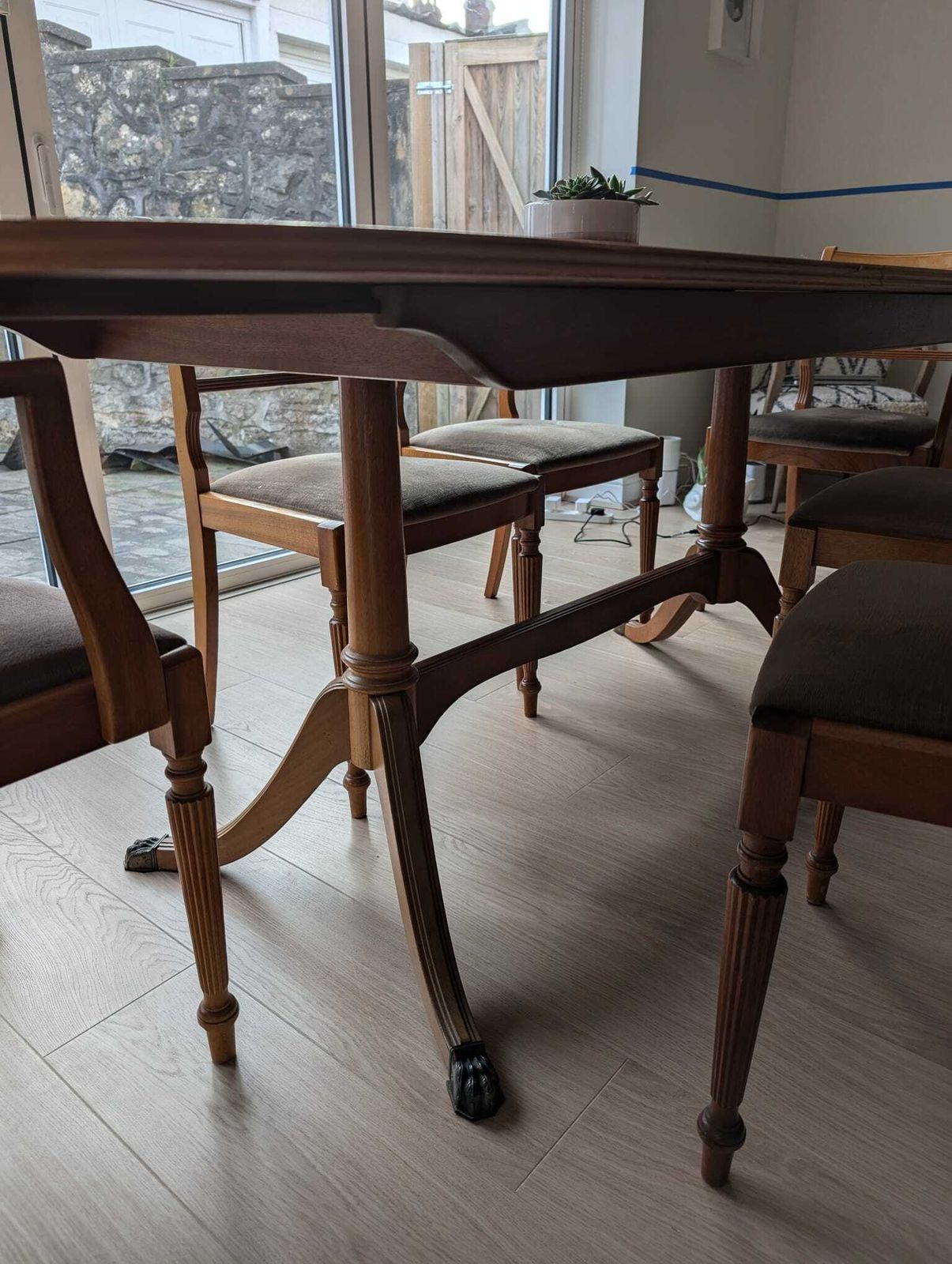 Mctintosh Antique Regency Style Twin Pedestal Dining Table With Extra Leaf And 6 Chairs photo vintage