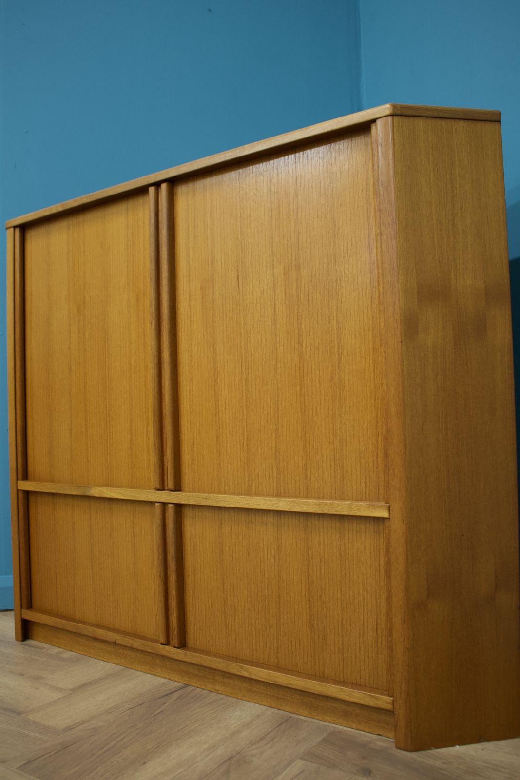 Mid Century Large Danish Teak Tambour Door Corner Tv Cabinet, 1970s photo 599.0