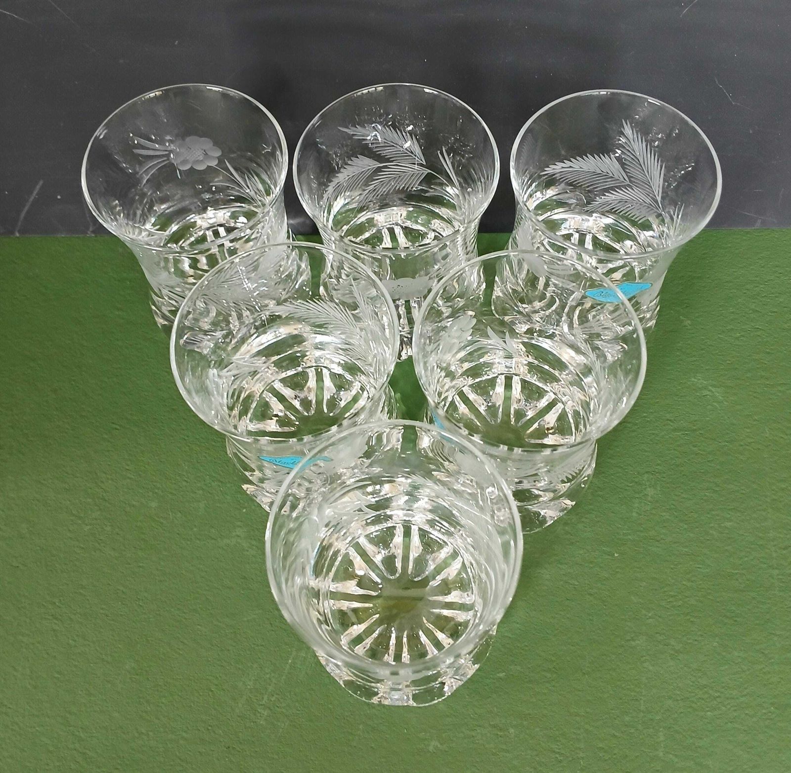 Rare Set Of 6 Vintage Crystal Etched Tumblers With Knobbly Bases, Blackheath Glassworks, England 1960s, Whisky, Old Fashioned, Cocktails photo buy