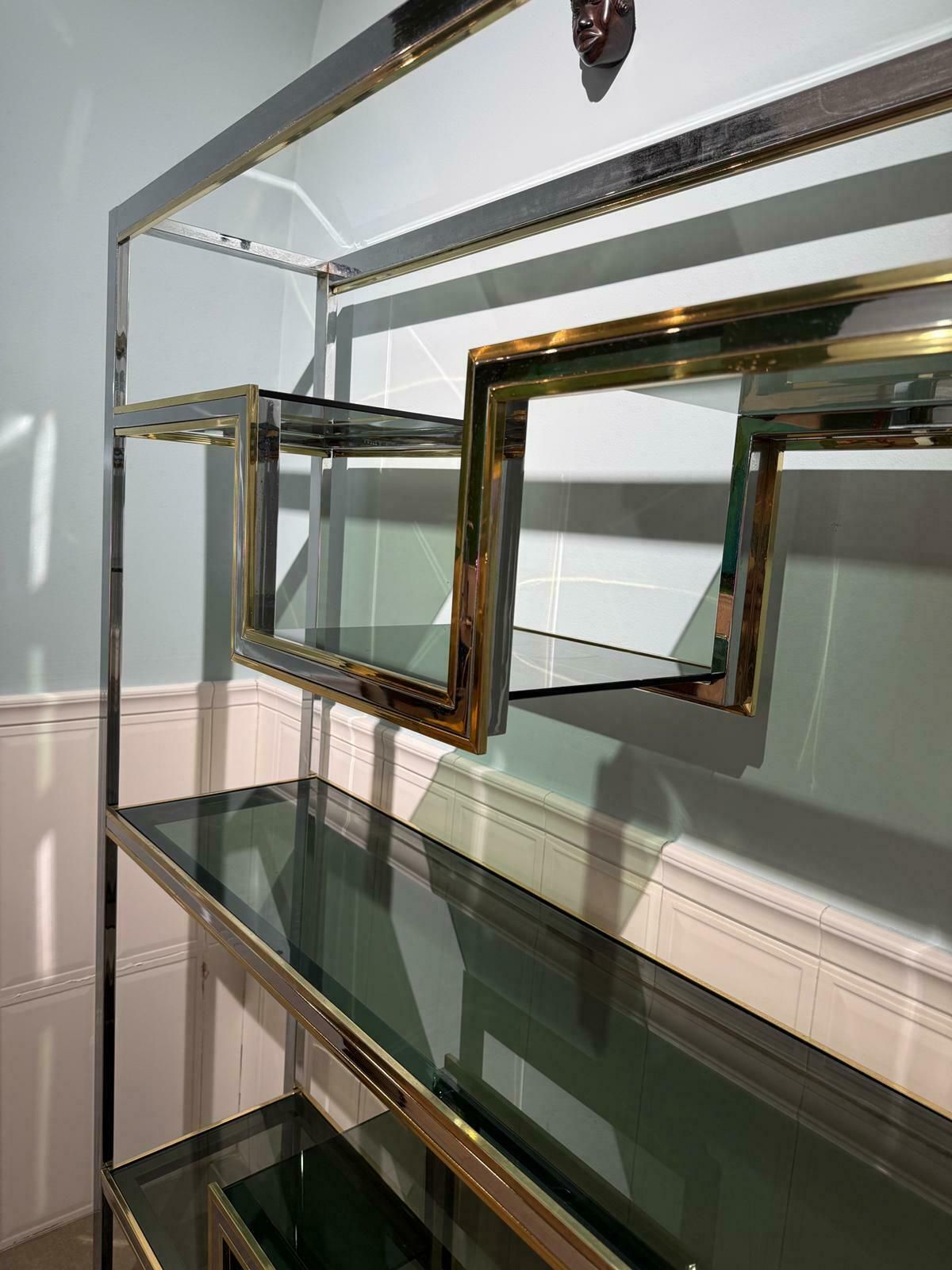 Bookcase In Chromed Metal And Brass Minimalist Romeo Rega 1970 Italy photo vinterior