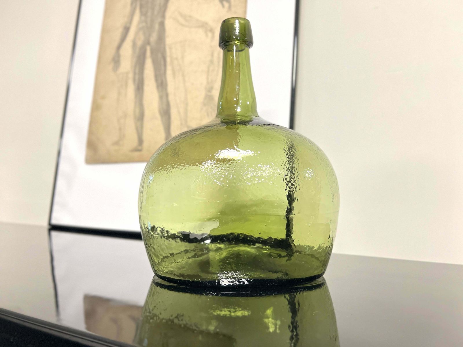 19th Century, Green Blown Glass Oval Demijohn photo furniture