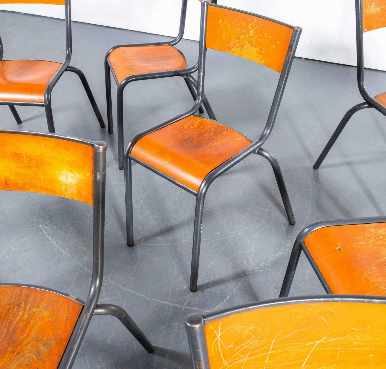 1960's French Mullca Stacking Dining Chair 510   Slate Frame   Set Of Eight photo 816.0
