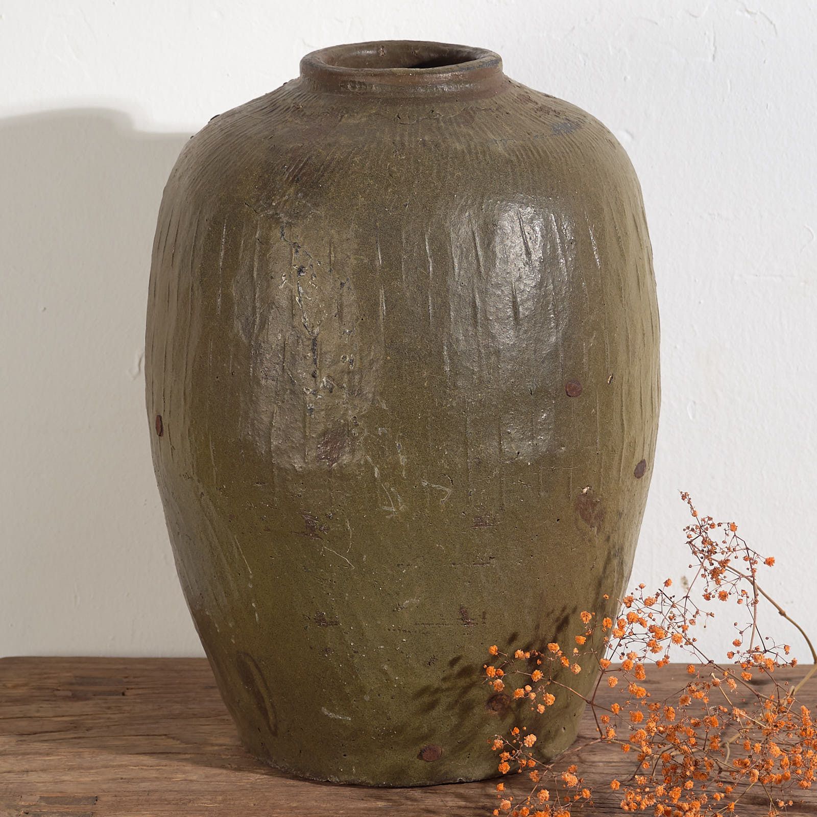 Large Antique Olive Green Vase (C.1900) #3