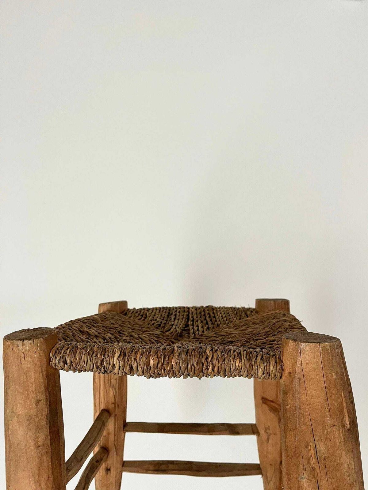 Rustic Woven Rope Stool, Wooden Footstool Plant Side Side Table Wabi Sabi Style, Original French Vintage Piece With A Primitive Design photo 350.0