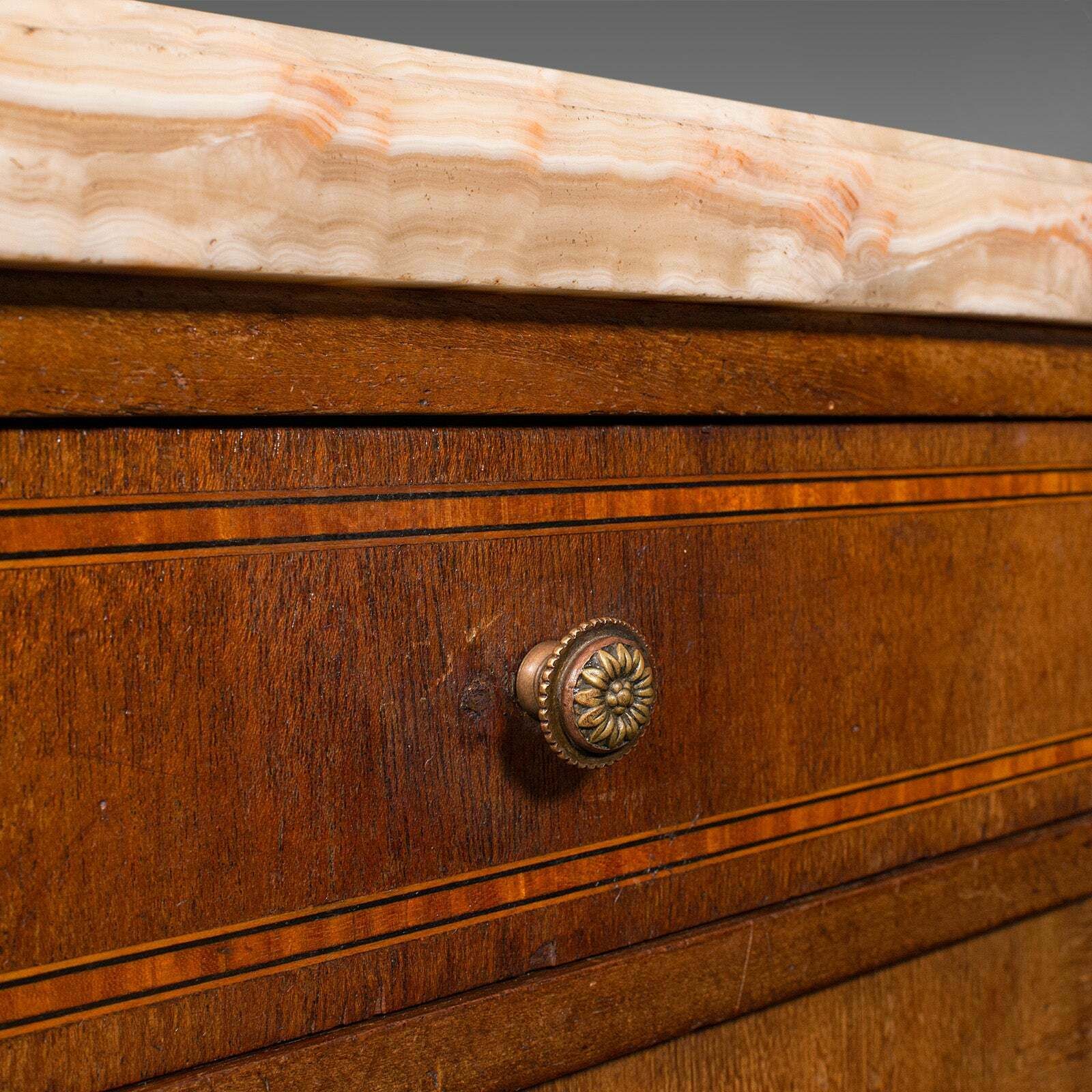 Furniture Antique Bedside Cabinet, French Kingwood, Marble, Nightstand Cupboard, Victorian photo