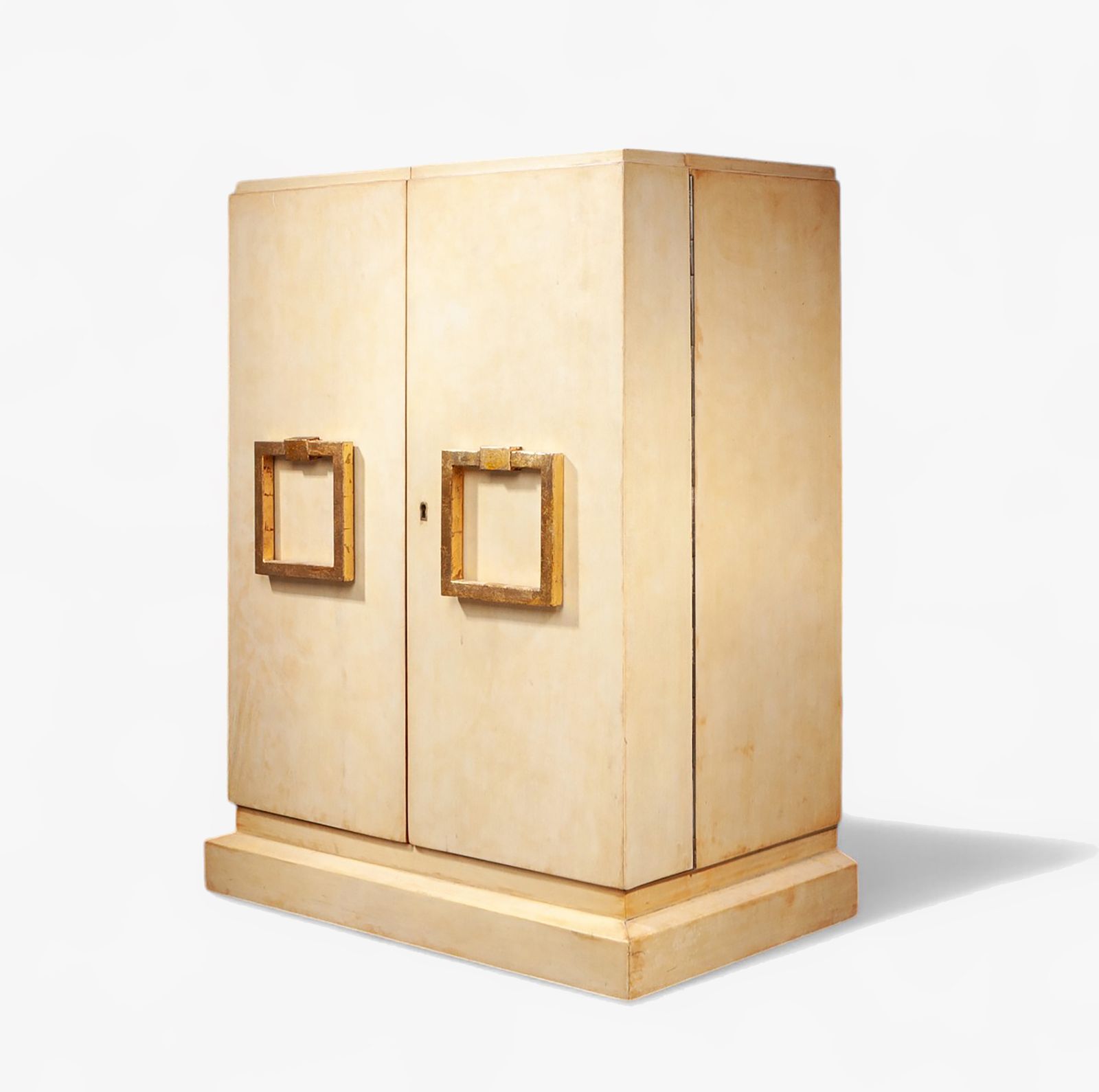 Mid 20th Century Modern Parchment Covered Wood Dry Bar Storage In The Style Of Jean Charles Moreux, France photo furniture