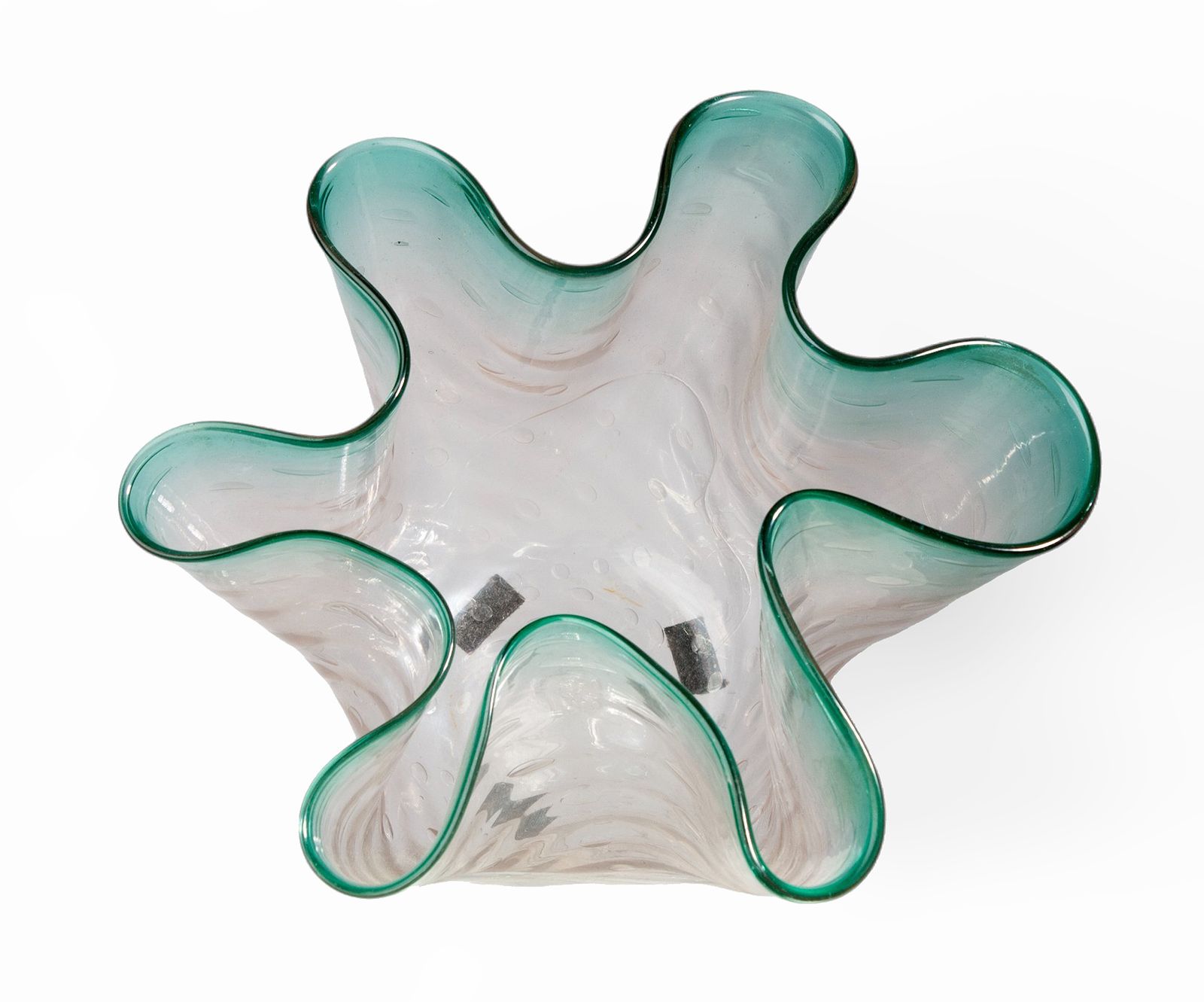 Mid 20th Century Modern Blueish Murano Glass 'Fazzoletto' Vase With Folds, Italy photo 1350.0
