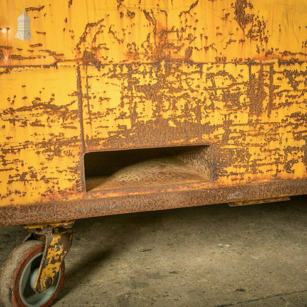 photo buy Wheeled Industrial Cart, Rusty Distressed Yellow Painted Steel, Factory Skip