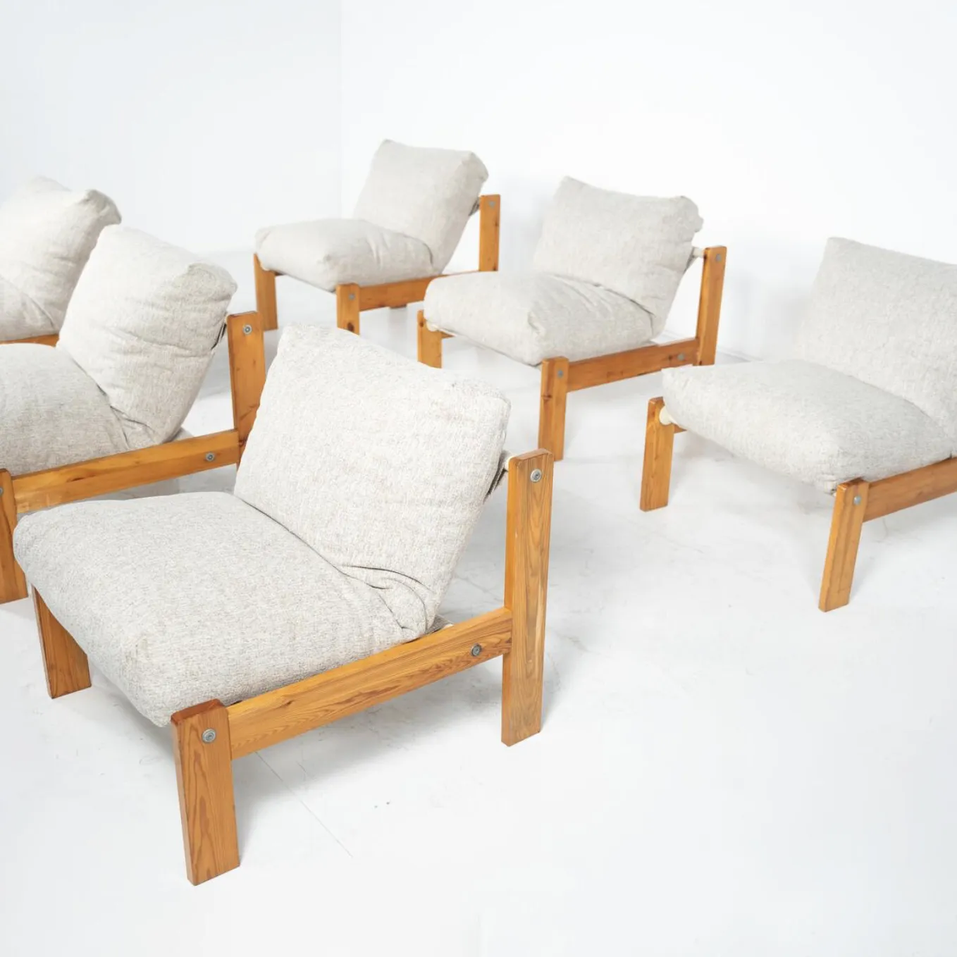 Mid Century Modern Chairs, Italy, 1960s – Pine Wood, New Upholstery photo 1590.0