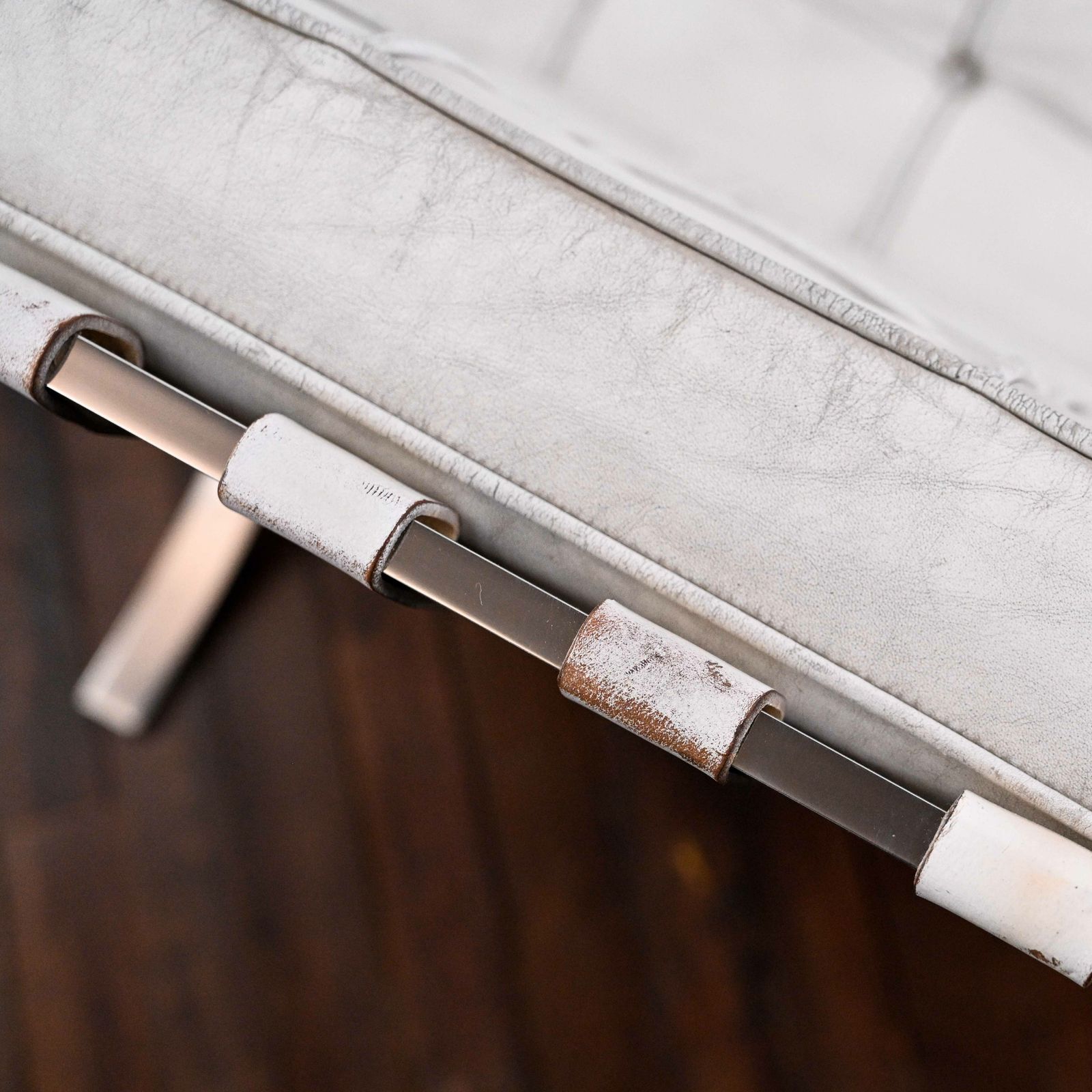 Barcelona Chair In Off White Leather Designed By Ludwig Mies Von Der Rohe photo vintage