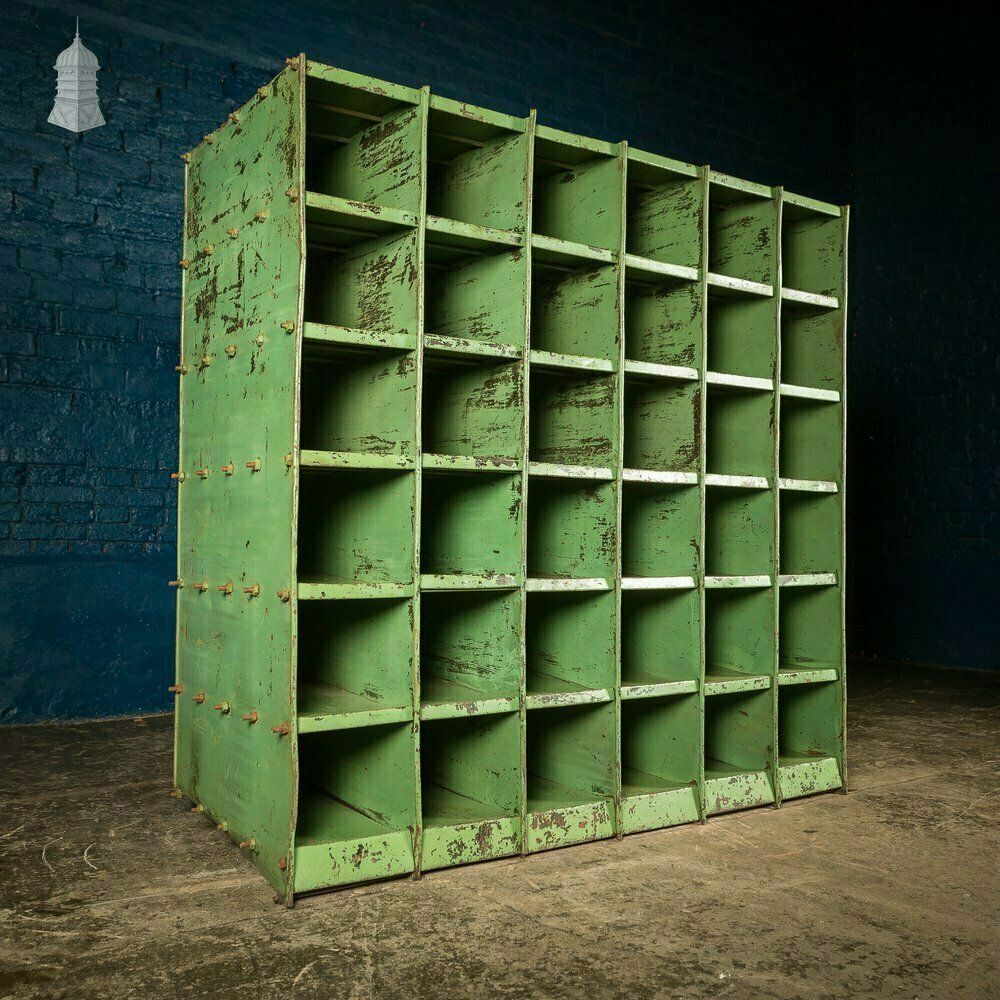 Green Painted Steel Industrial Workshop Pigeonhole Shelf Unit