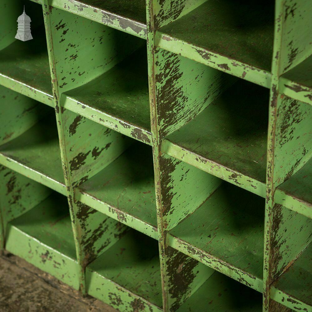 Green Painted Steel Industrial Workshop Pigeonhole Shelf Unit photo vintage