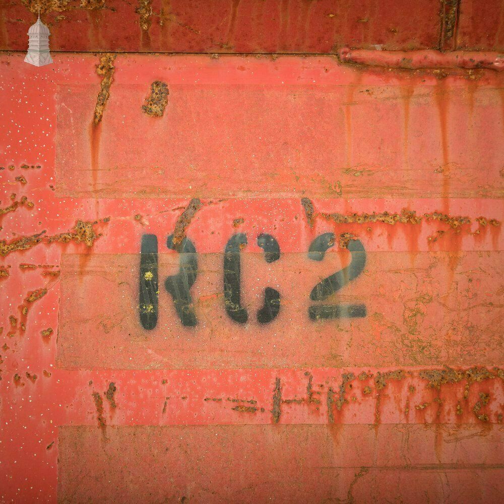 Wheeled Industrial Cart, Rusty Distressed Red Painted Steel, Factory Skip photo vintage