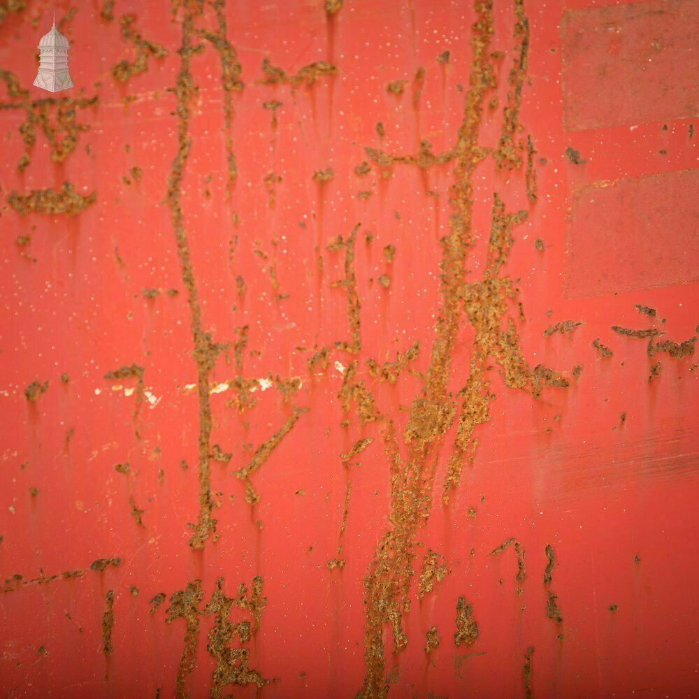 photo vinterior Wheeled Industrial Cart, Rusty Distressed Red Painted Steel, Factory Skip