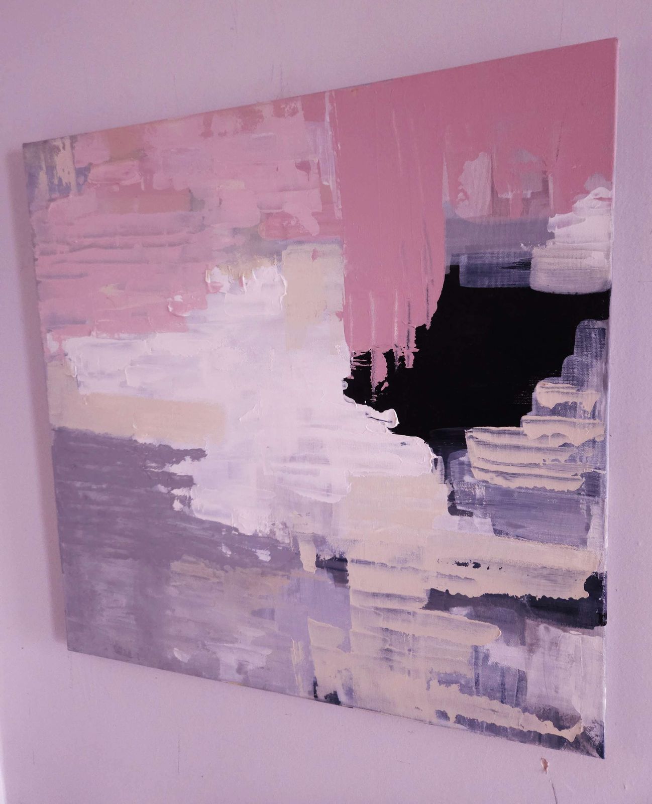 Large, Abstract Oil On Canvas In Pastel Tones photo furniture