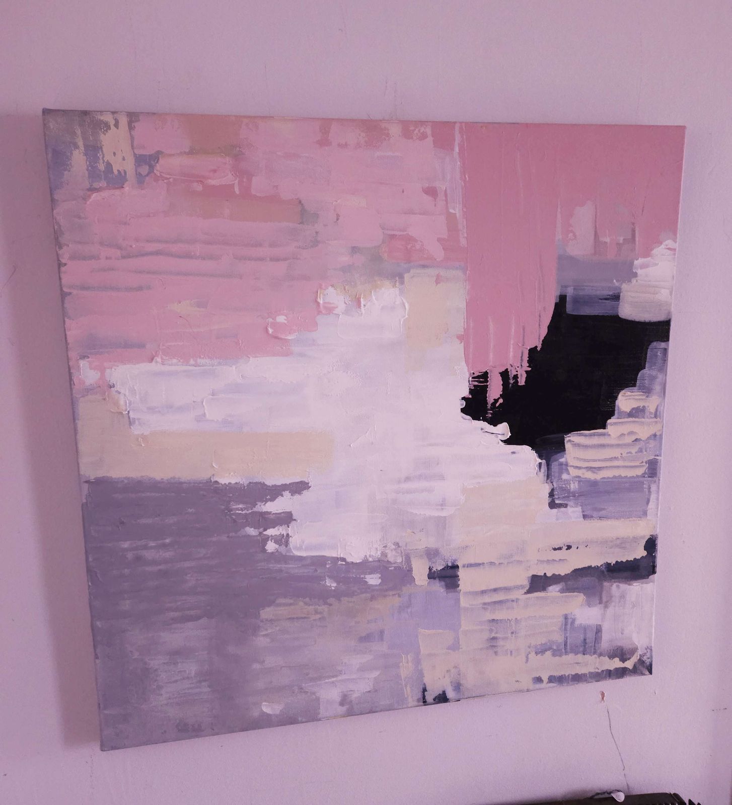Large, Abstract Oil On Canvas In Pastel Tones photo for sale