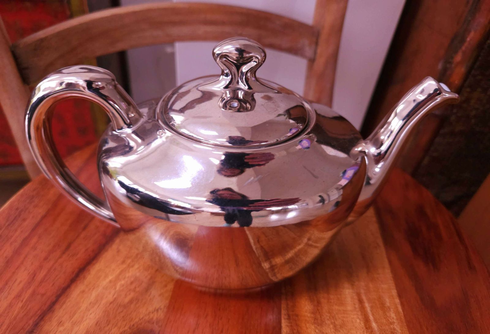 Rare, Mid Century, Royal Worcester, Bone China Teapot In Silver Lustre photo for sale