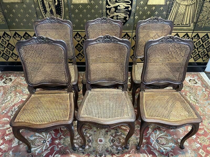 photo furniture Suite De 6 Chaises Cannées Style Louis XV En Chêne