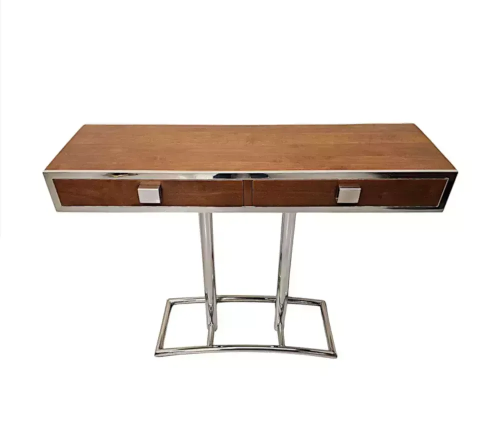 A Fabulous Hand Made Art Deco Design Walnut And Chrome Console Table