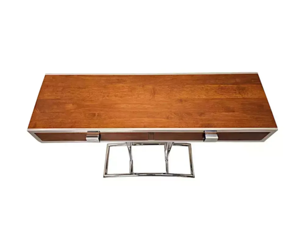 A Fabulous Hand Made Art Deco Design Walnut And Chrome Console Table photo 1212.7394