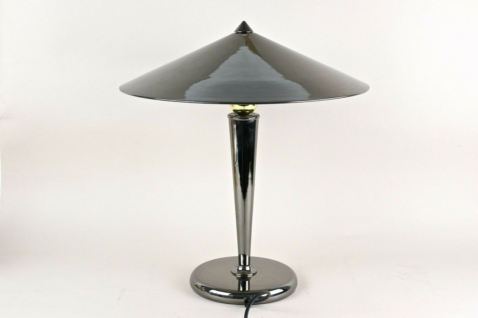 photo vinterior Mid Century Modern Grey Chromed Table Lamp With Brass Sphere, Italy Ca. 1970