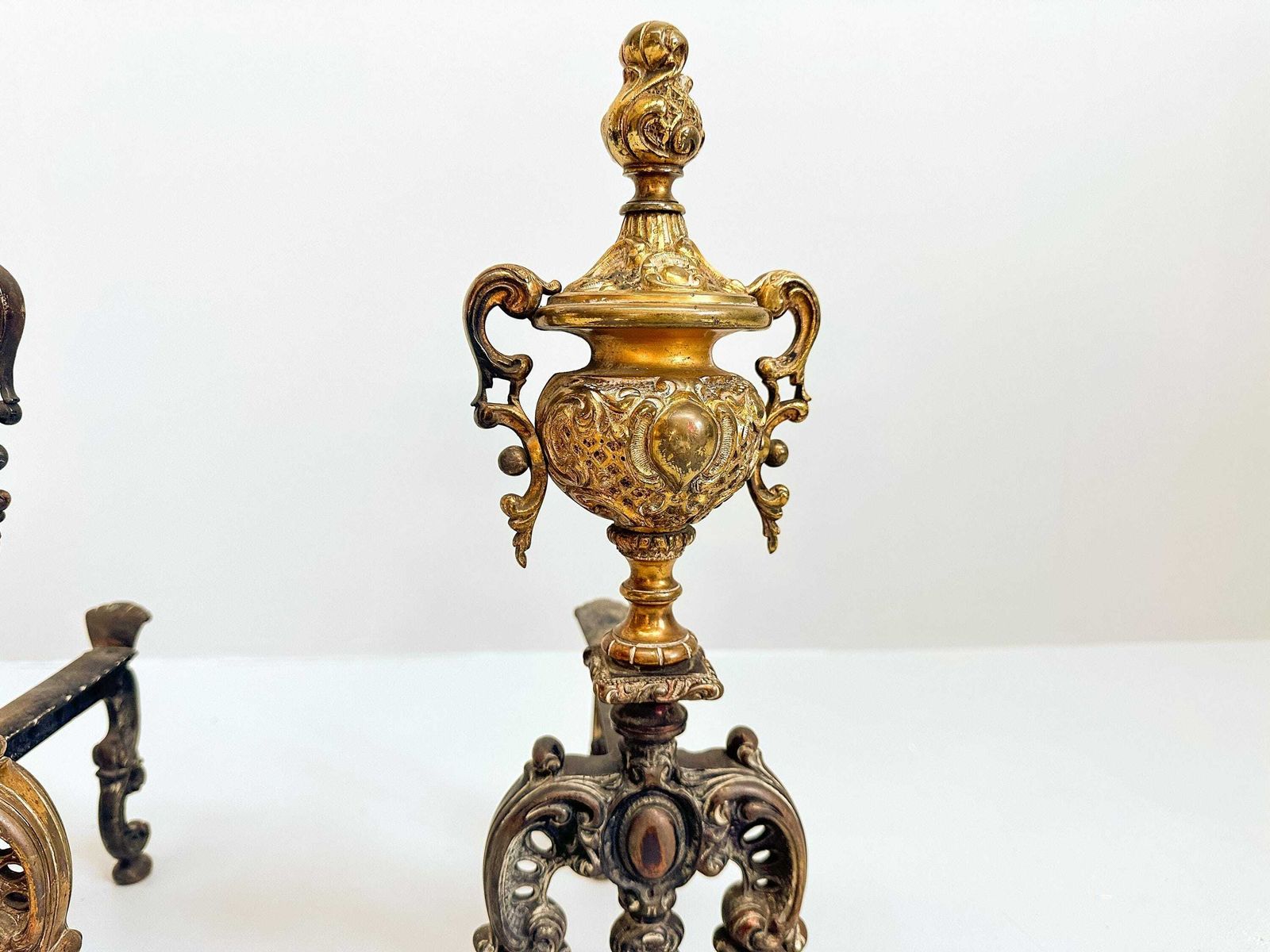 Antique Dutch Brass Andirons   Vintage Fireplace Decor, Log Holders photo 305.0