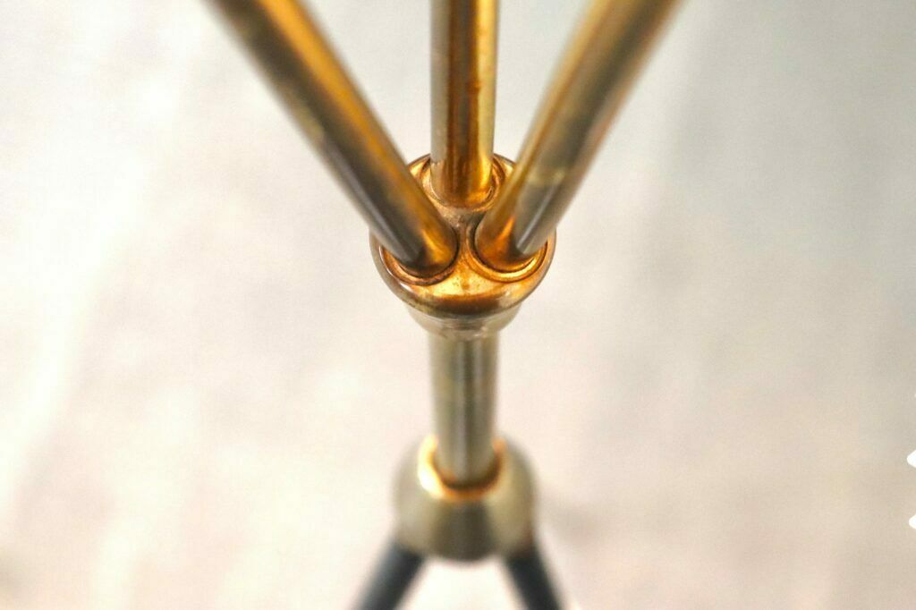 Vintage Tripod Floor Lamp In Brass And Plisse, 1950s photo for sale