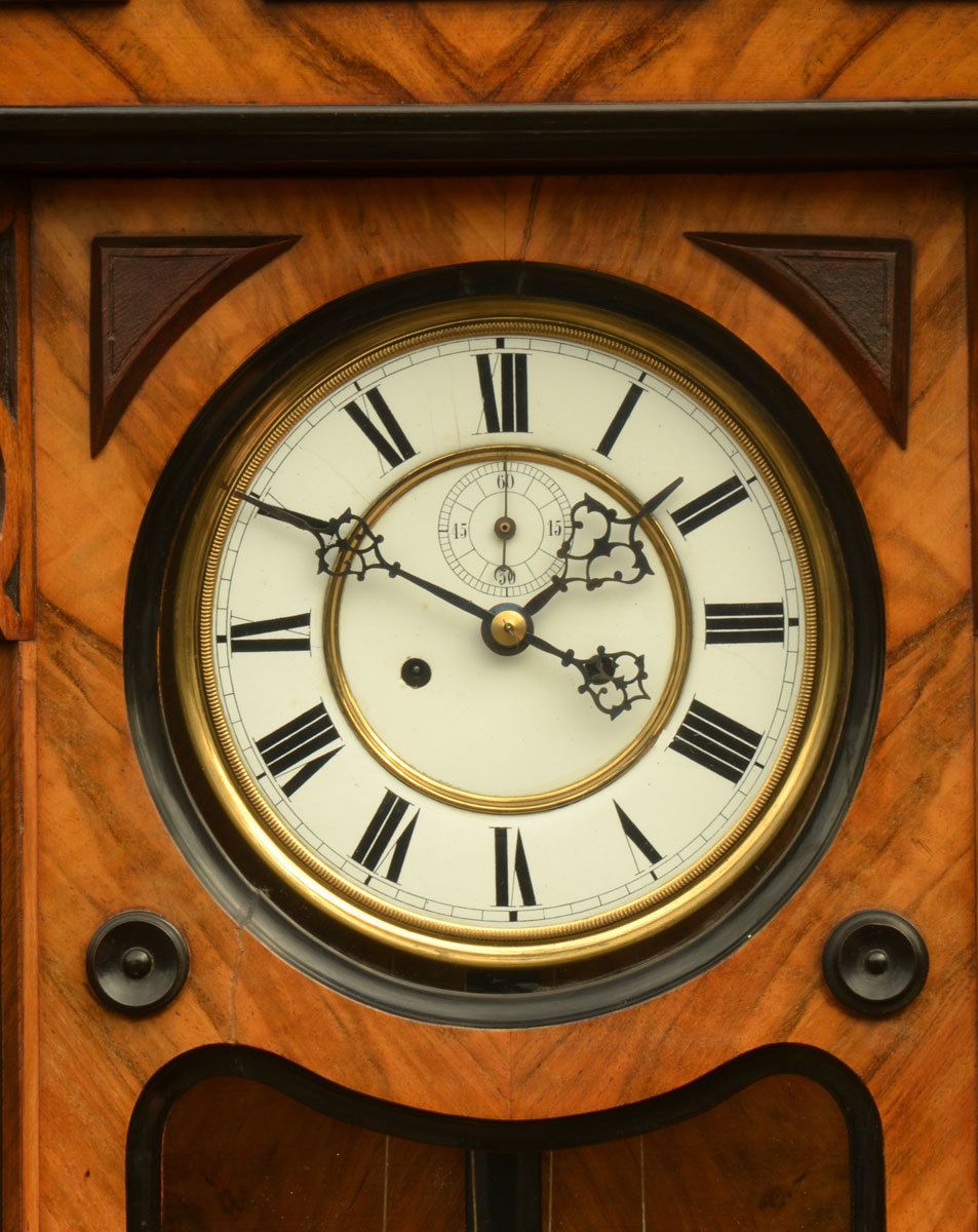 Walnut And Ebony Vienna Wall Clock Circa 1890 photo for sale