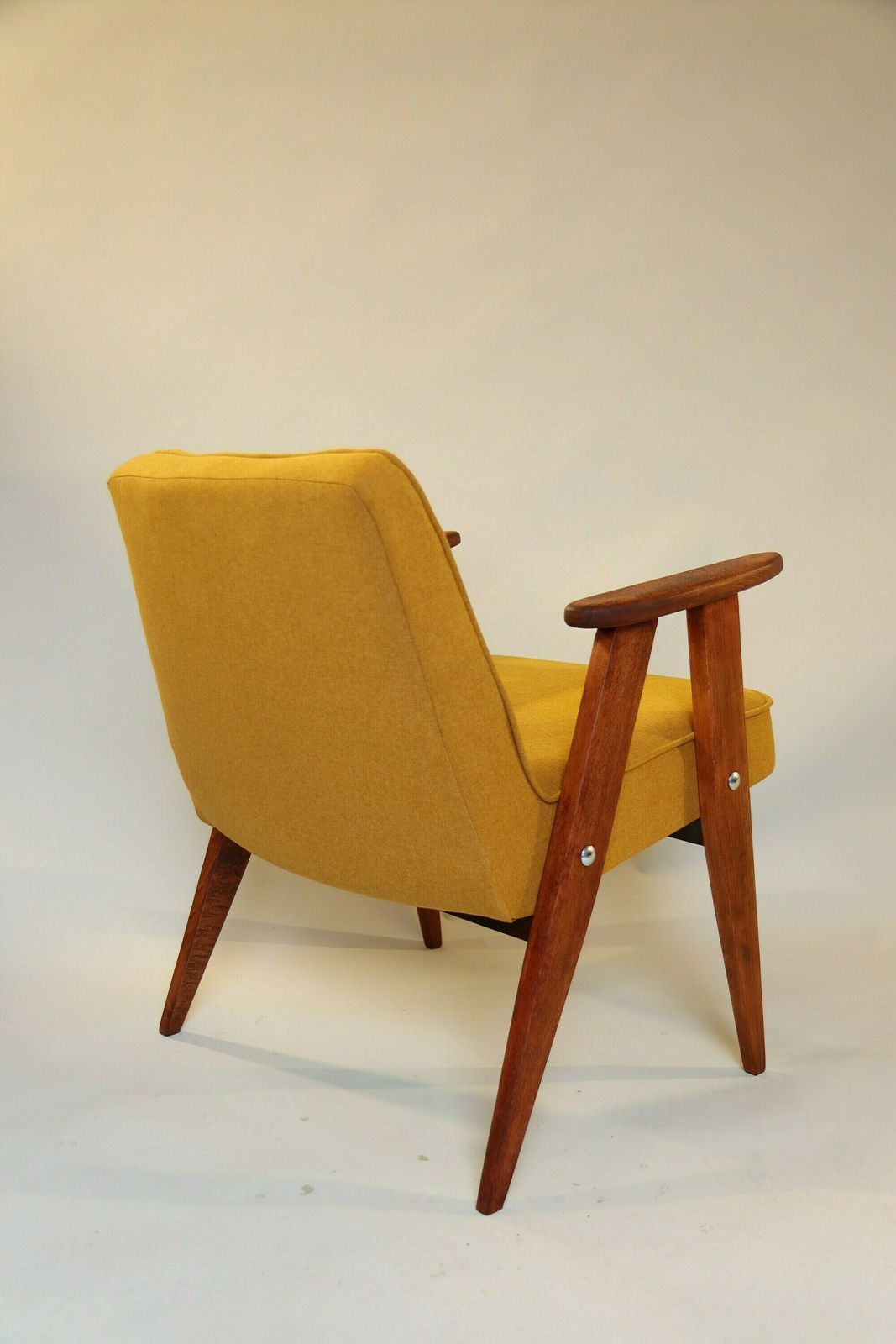 Scandinavian Armchair Oryginal Vintage Mid Century Modern Wooden Chair Design 1962 Yellow Mellow Fabrics Living Room Wood Chair photo for sale