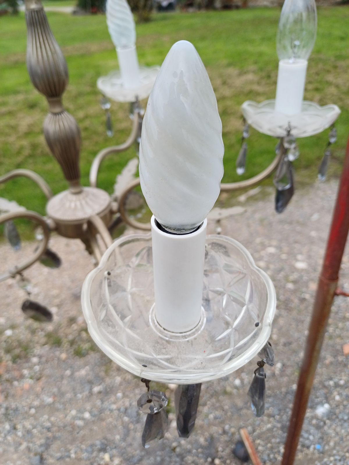 photo furniture Pair Of Glass And Crystal Pampilles And Bobéches Chandeliers