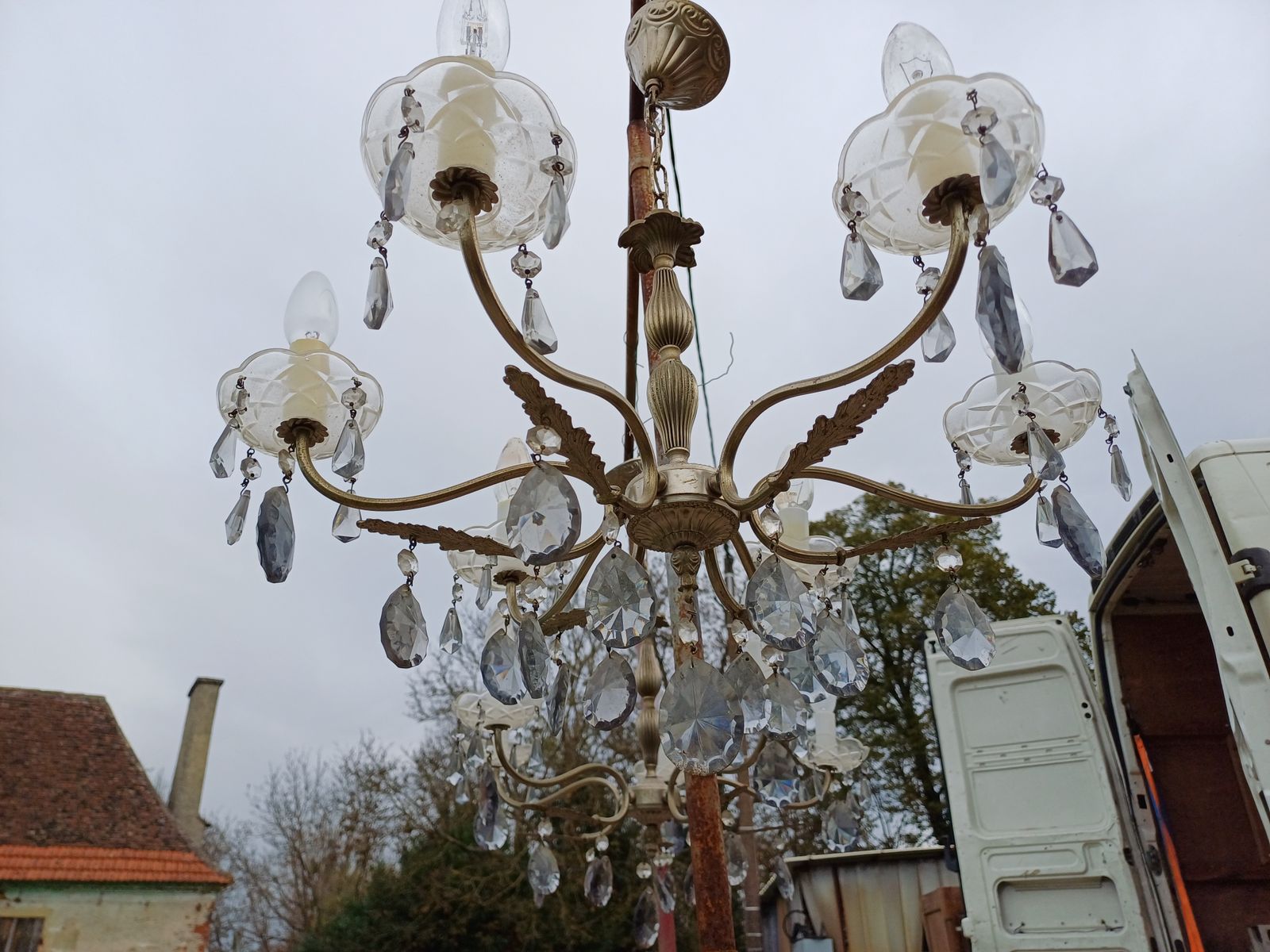 184.0 Pair Of Glass And Crystal Pampilles And Bobéches Chandeliers photo