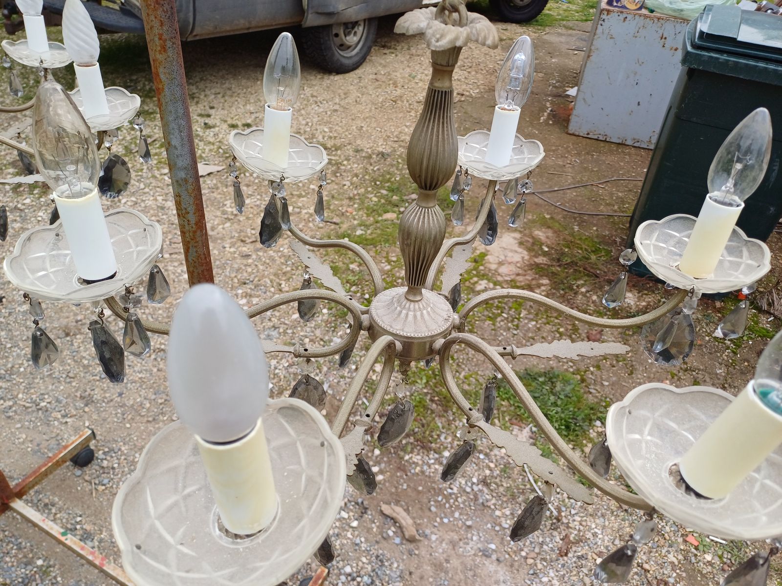 photo vintage Pair Of Glass And Crystal Pampilles And Bobéches Chandeliers