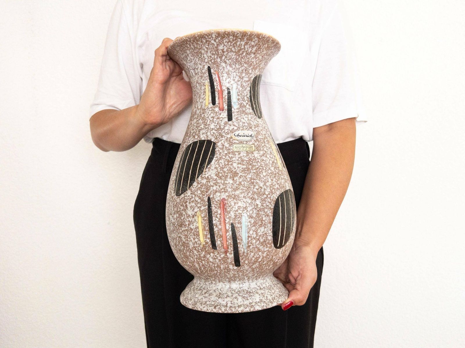 Large Floor Vase By Scheurich Keramik   1950s Mid Century Ceramic Vase   West German Pottery Scheurich 215 33