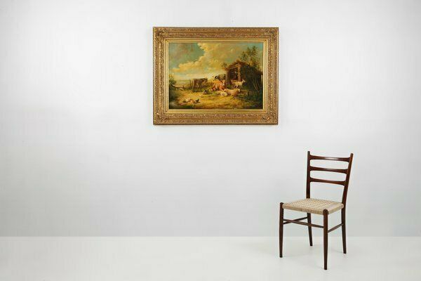 Belgian Artist, Farm Scene, 20th Century, Large Oil On Canvas, Framed photo furniture