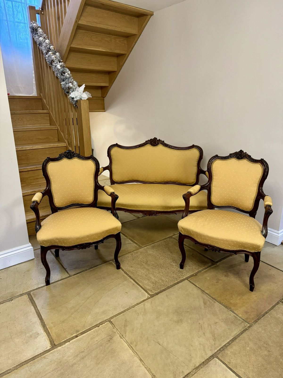 Fine Antique French Carved Walnut Three Piece Suite
