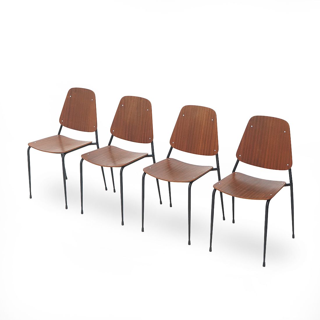 4 Chairs With Seat And Back In Curved Plywood, 1960s photo vinterior