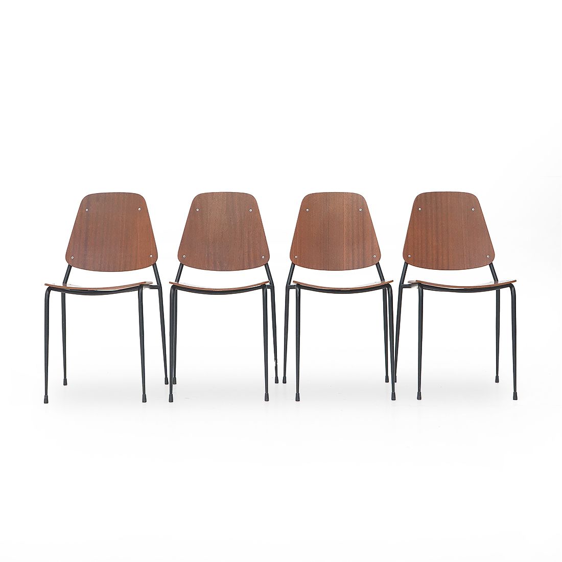 Furniture 4 Chairs With Seat And Back In Curved Plywood, 1960s photo