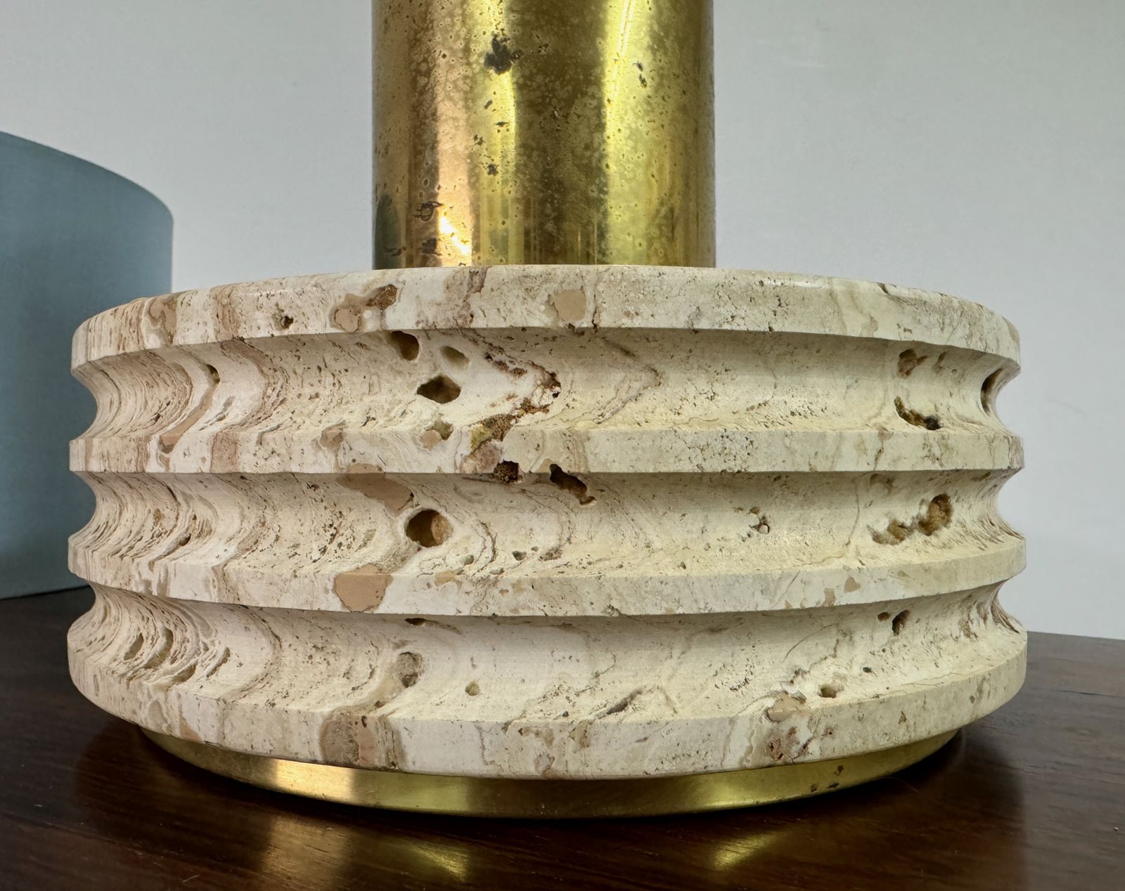 1970s Italian Travertine And Brass Table Lamp photo for sale