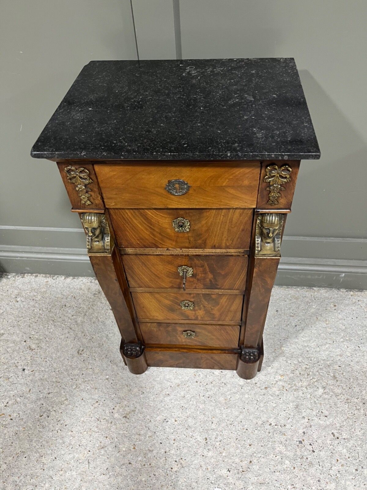 photo for sale Antique Chest Of Drawers Egyptian Revival Antique Bedside Chest Marble Top