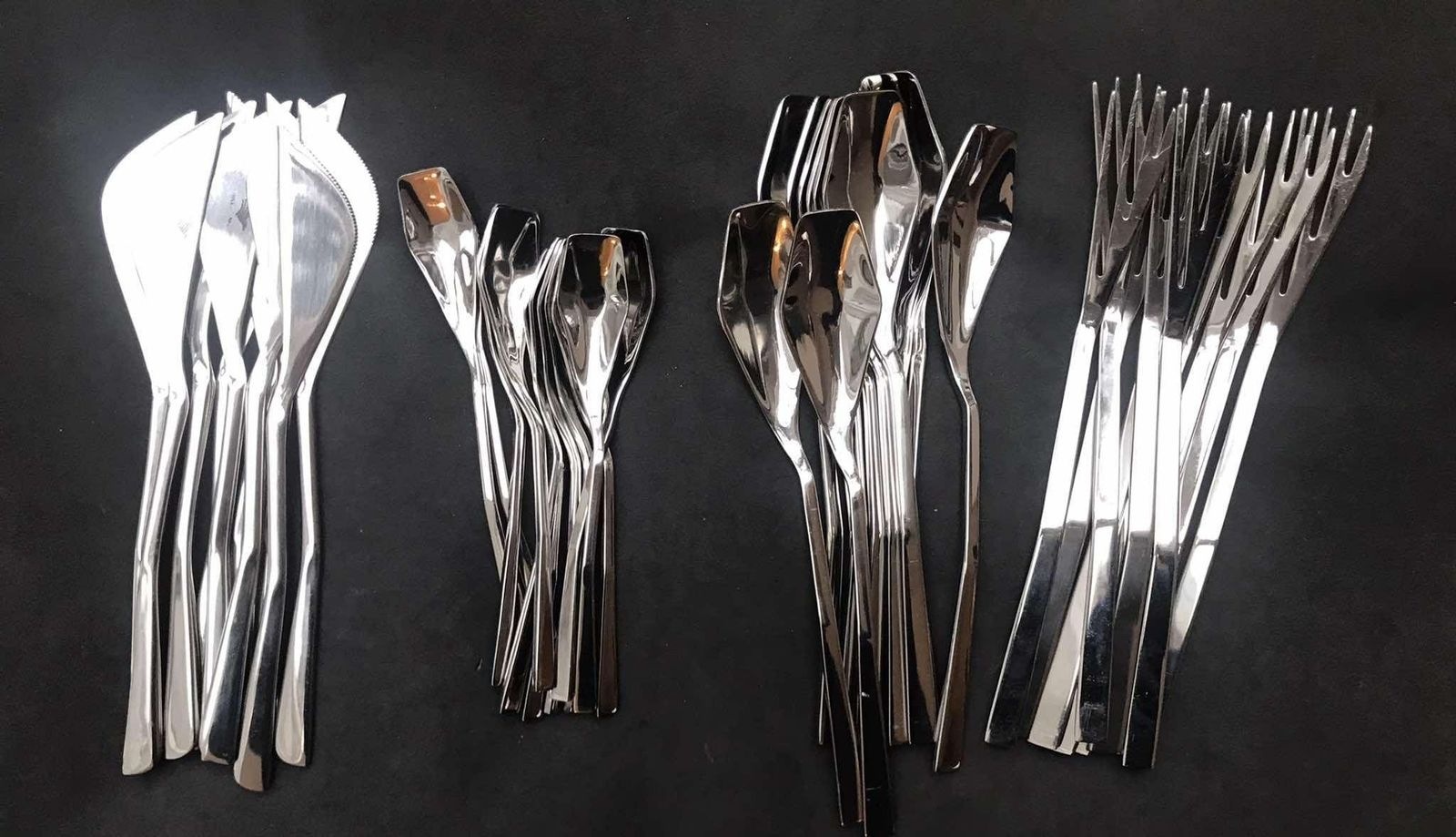 Modernist Set Flatware French Design Space Age Stainless Steel Modernist Design French Casual Lunch Gift Post Modern Vintage 12 Settings