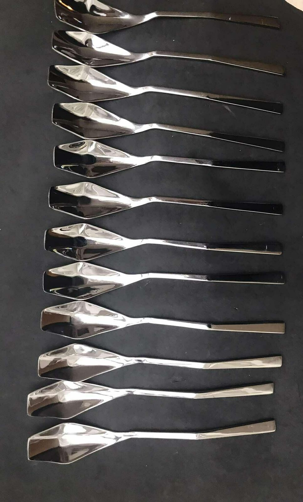 Modernist Set Flatware French Design Space Age Stainless Steel Modernist Design French Casual Lunch Gift Post Modern Vintage 12 Settings photo vinterior