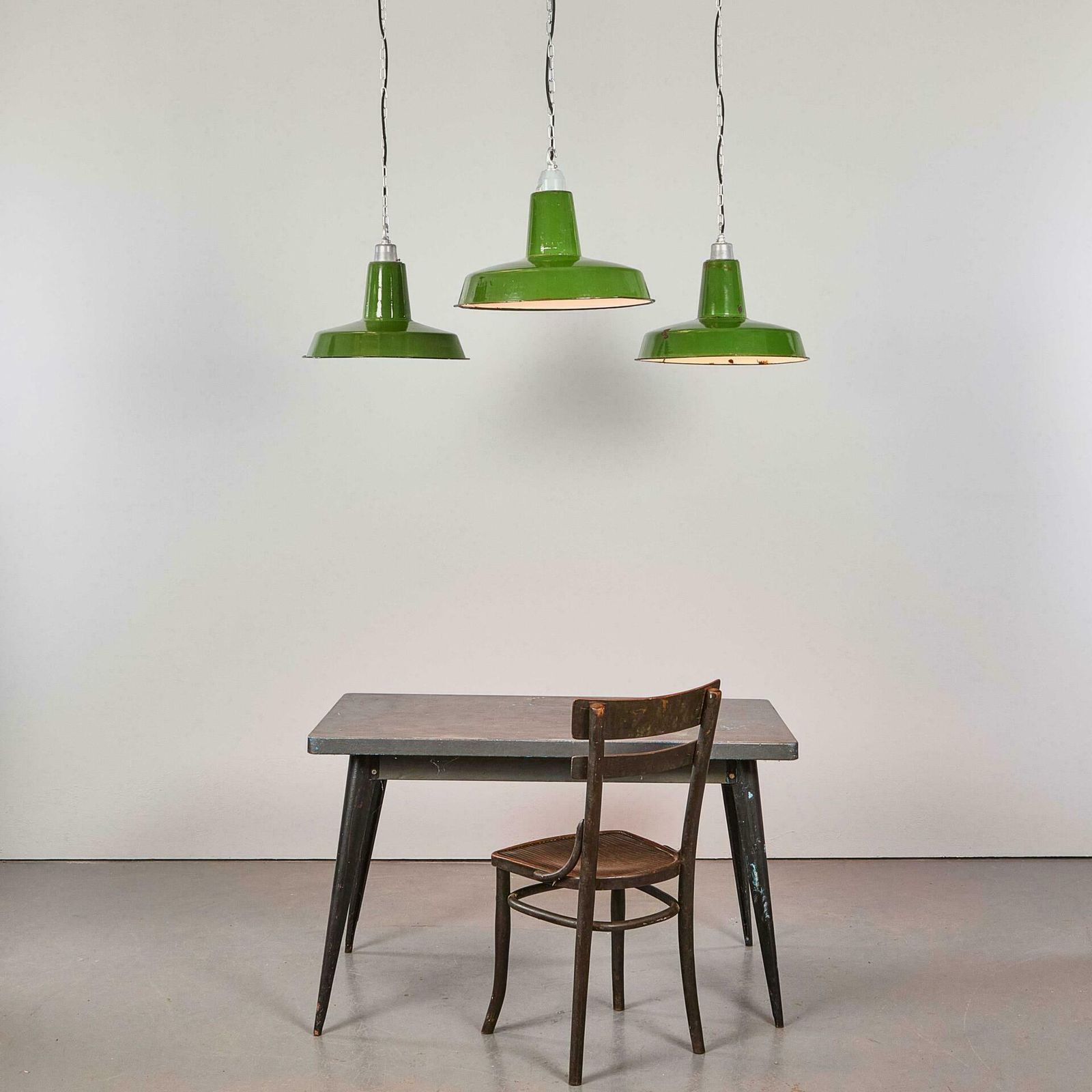 1960's Industrial Green Enamel Pendant Lamps photo for sale