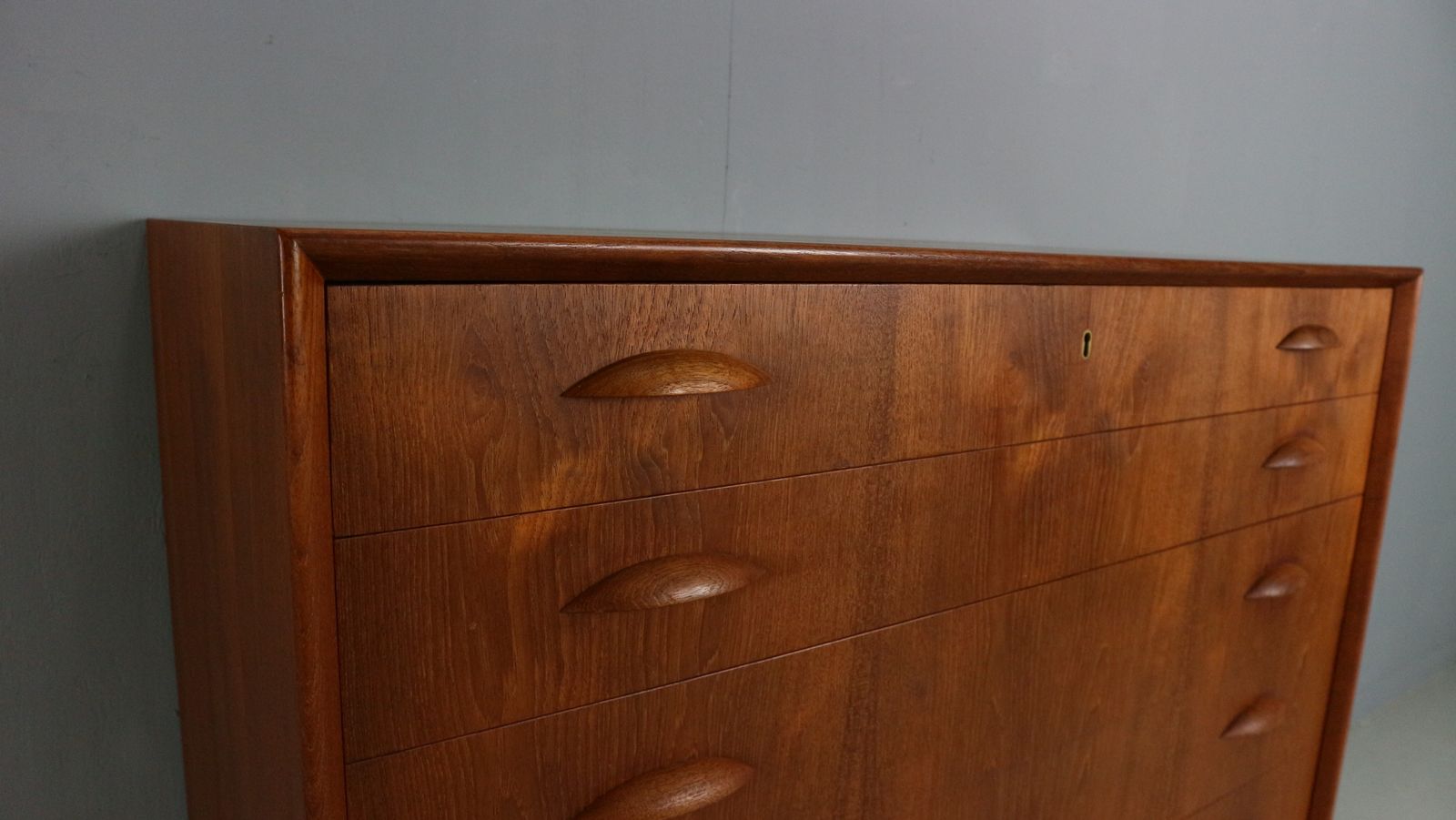 photo furniture Mid Century Modern Danish Chest Of Six Drawers, Tallboy In Teak, Denmark, 1960