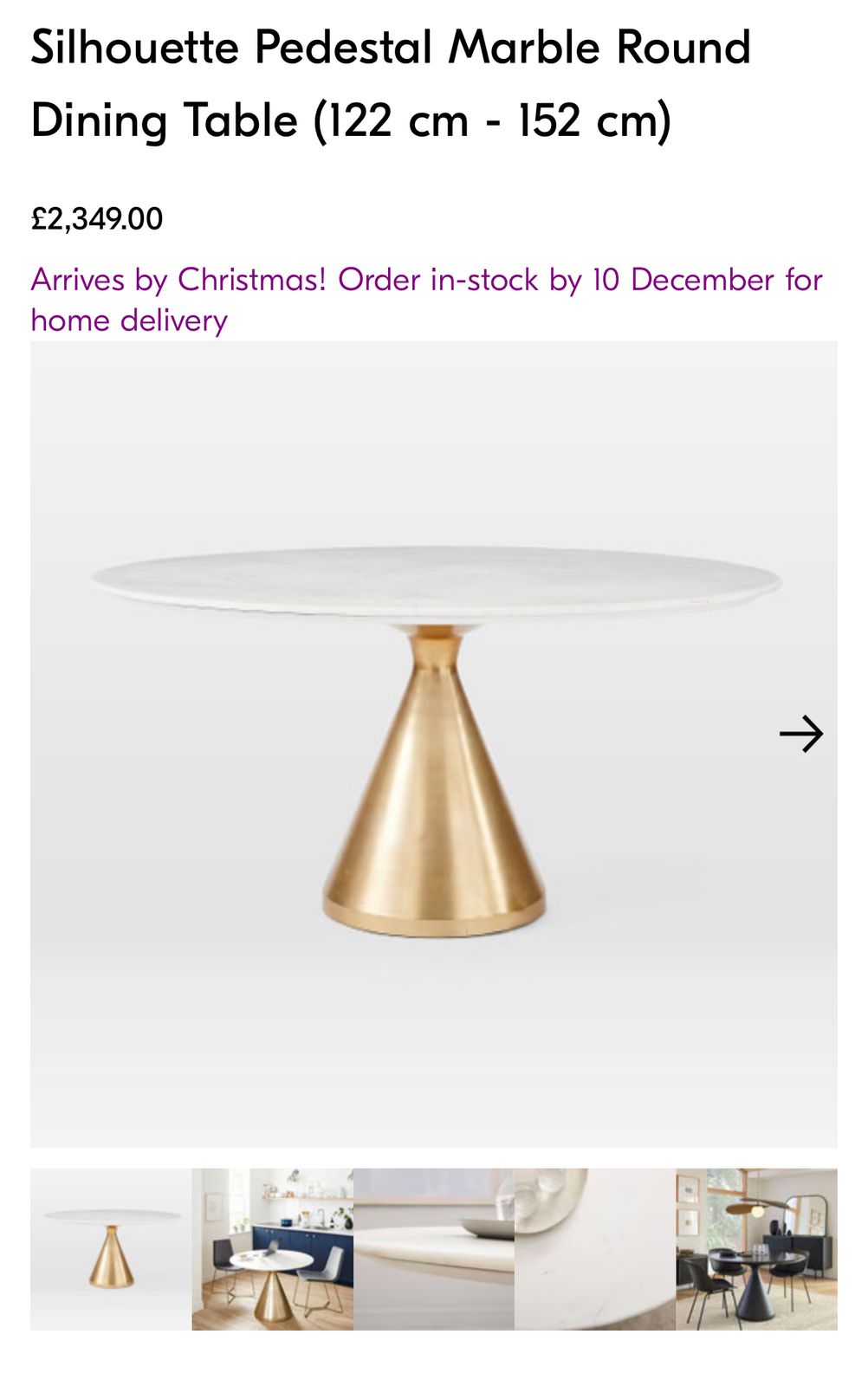 Gorgeous Westelm “Silhouette” Marble Dining Table (Online Price 2,349),M photo 950.0