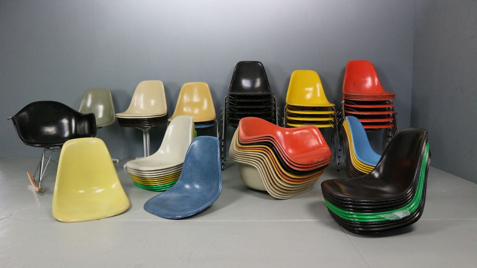 Charles & Ray Eames "La Fonda" Light Yellow Fiberglass Chairs Herman Miller photo furniture